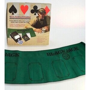 Vintage 21 Blackjack Game Set Dealing Shoe Cards Mat Rule Book Casino Style